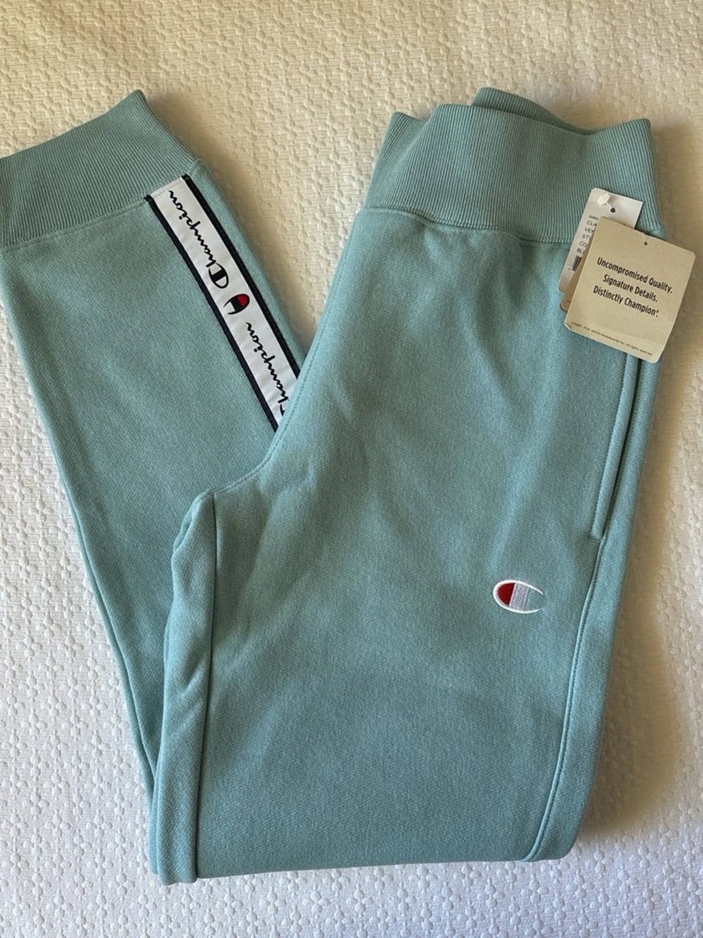 NWT Champion Light Blue Women’s Jogger Sweatpants with Logo Tape, Small